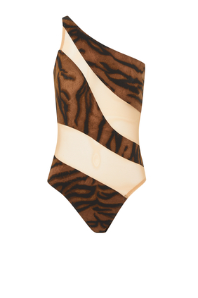 Tiger Print Snake Mesh One Piece Swimsuit